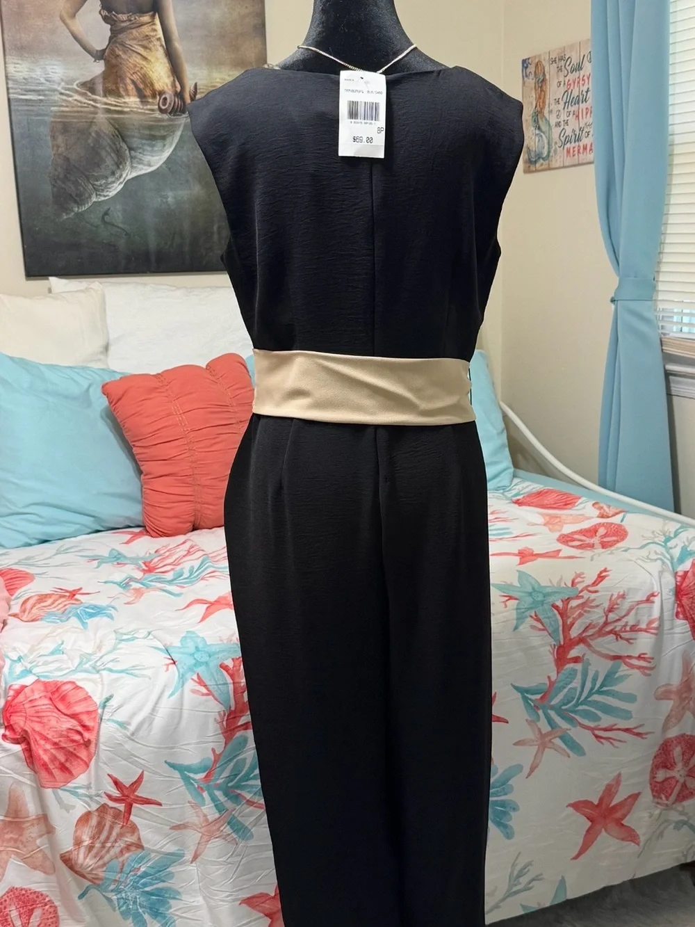 Black Sleeveless Jumpsuit with Cream Waist Tie